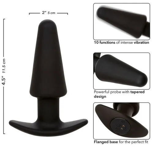Rock Bottom Tapered Anal Plug 10 Modes Silicone Black – Calex