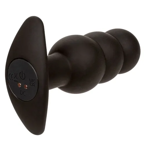 Rock Bottom Anal Plug with Beads, 10 Modes, Silicone, Black – Calex