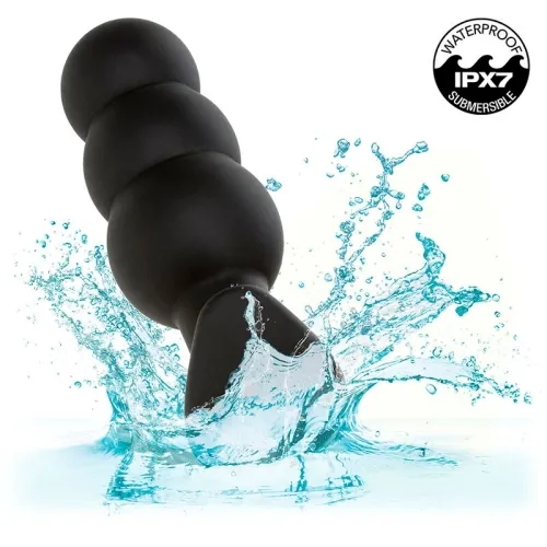 Rock Bottom Anal Plug with Beads, 10 Modes, Silicone, Black – Calex