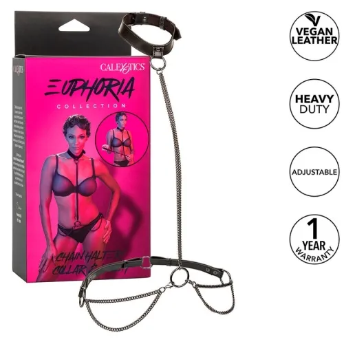 Packaging and chain necklace set made of vegan leather, adjustable, with a 1-year warranty.