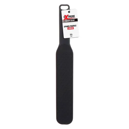 Black paddle with studs and label "Extreme BDSM Gear, Spiked Paddle Large".