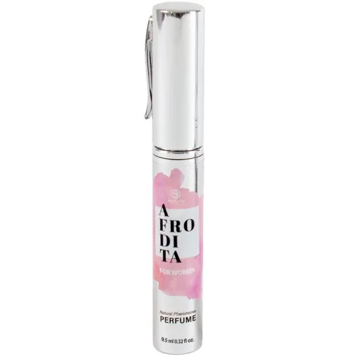 Silberne Parfümflasche mit rosa Akzenten, Aufschrift "Afrodita for Women", 9,5 ml.
