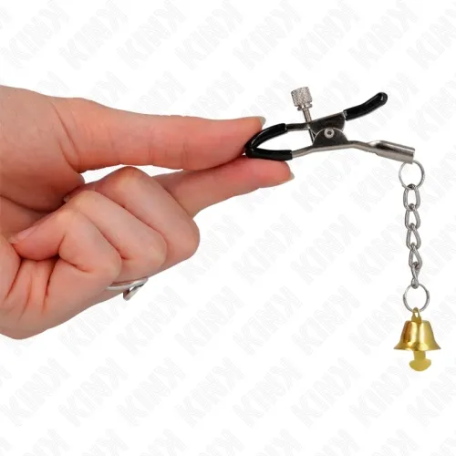 Golden nipple clamps with bell pendant 6cm – Kink