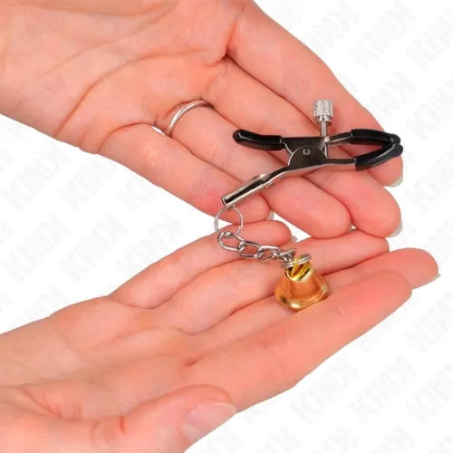 Golden nipple clamps with bell pendant 6cm – Kink