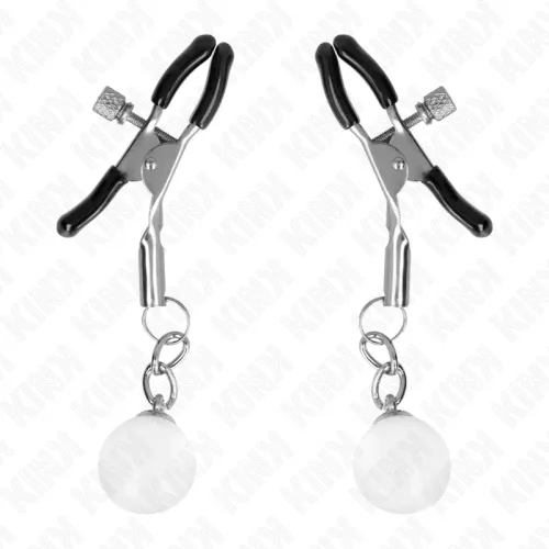 Glass bead nipple clamps, silver, 6cm – Kink