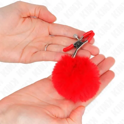 Faux fur ball nipple clamp red 6cm – Kink