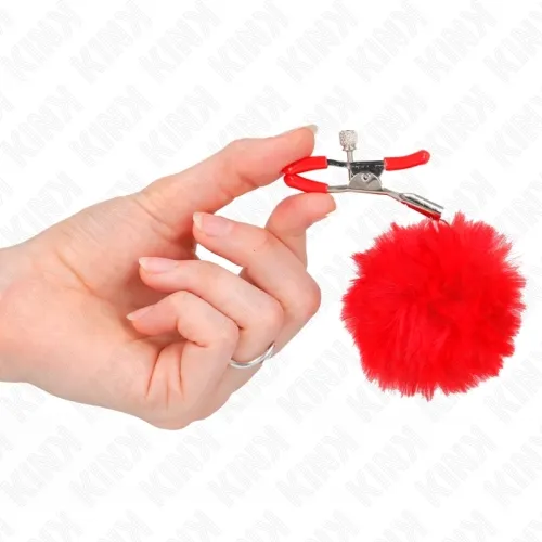 Faux fur ball nipple clamp red 6cm – Kink