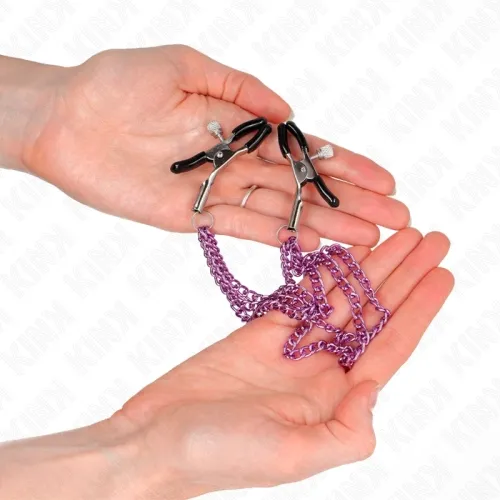 Nipple clamps with 3 chains, purple, 20/23/28cm – Kink