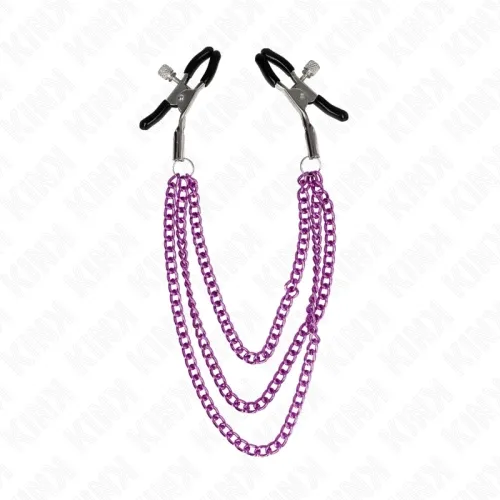 Nipple clamps with 3 chains, purple, 20/23/28cm – Kink
