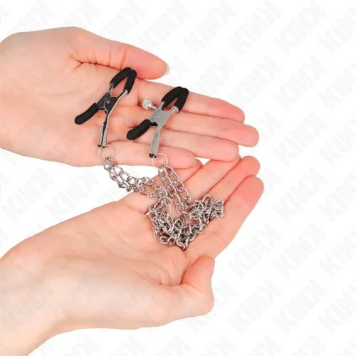 Nipple clamps with 2 thick chains, silver, 20/23cm – Kink