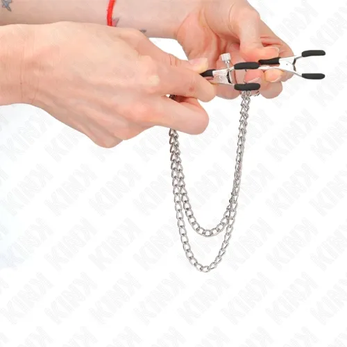 Nipple clamps with 2 thick chains, silver, 20/23cm – Kink