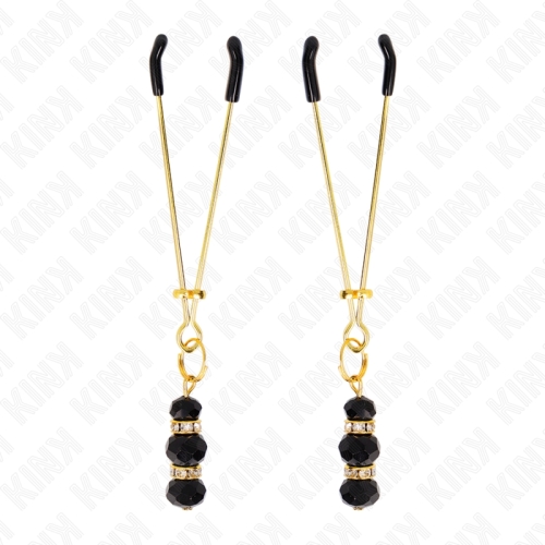 KINK - GOLDENE DÃNNE NIPPELKLEMMEN MIT 3 SCHWARZEN GLASPERLEN 7 CM