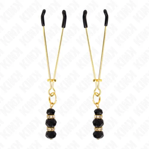 Goldene Nippelklemmen Mit 3 Schwarzen Glasperlen 7cm – Kink