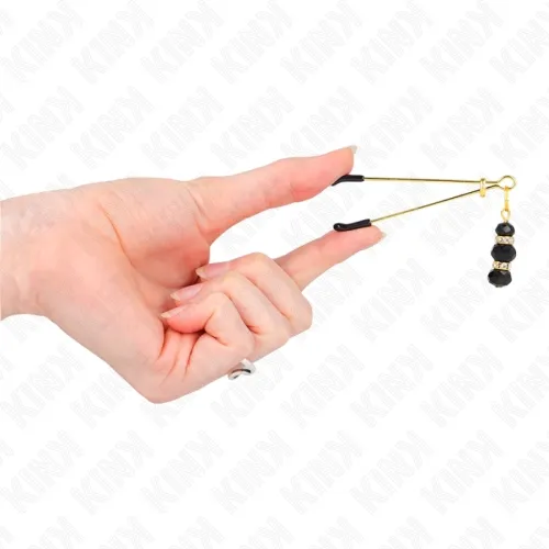 Goldene Nippelklemmen Mit 3 Schwarzen Glasperlen 7cm – Kink