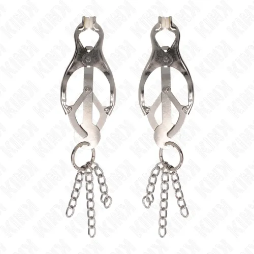 Japanese cloverleaf nipple clamps with small silver chains – Kink
