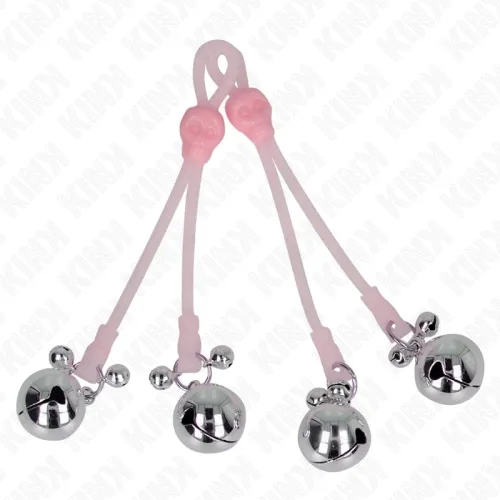 Leuchtende Totenkopf-Nippelklammern Mit Glöckchen Rosa / Silber – Kink