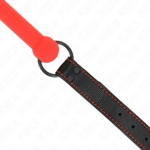 Bone gag with faux leather strap, red, adjustable 41-57cm – Kink