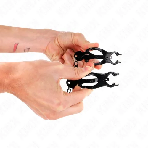 Japanische Kleeblatt-Nippelklammern Mit Kette Schwarz 30cm – Kink