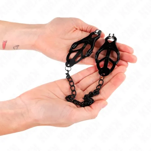 Japanische Kleeblatt-Nippelklammern Mit Kette Schwarz 30cm – Kink