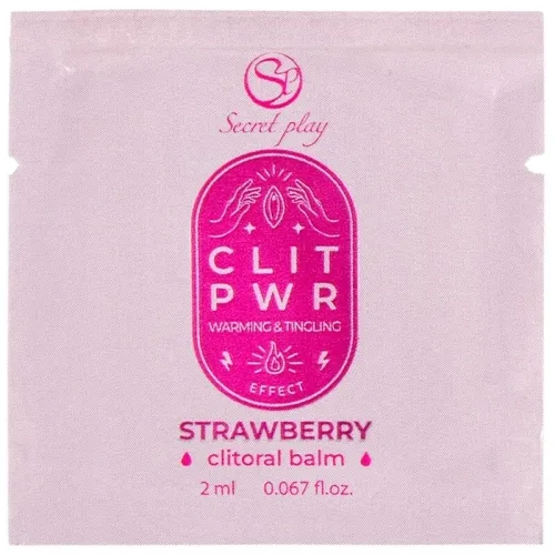 Rosa Verpackung von "Secret Play" Clitoral Balm, Erdbeerduft, 2 ml, mit wärmendem und prickelndem Effekt.