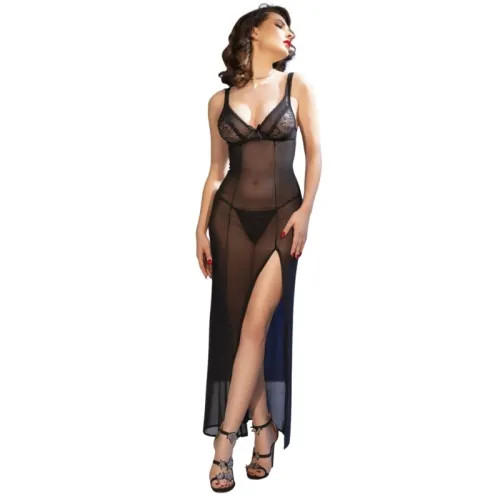 Langes Babydoll & Tanga Schwarz Xl – Chilirose