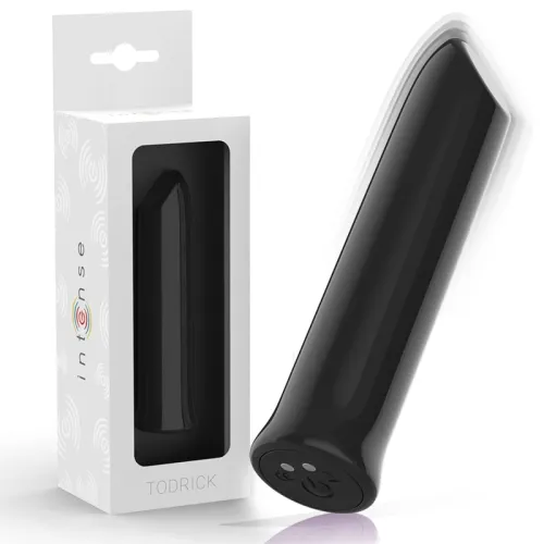 Black, cylindrical device next to a white package with a viewing window and the inscription "intense".