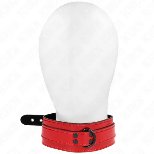 Red collar with black clasp and D-ring on a white background.