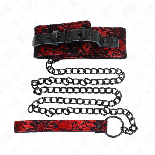 Lace necklace with leash and genuine leather belt, 105cm / 44 x 5.5cm | Kink