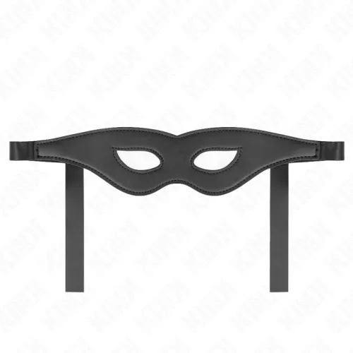 Schwarze Augenmaske mit zwei Bändern, auf weißem Hintergrund.