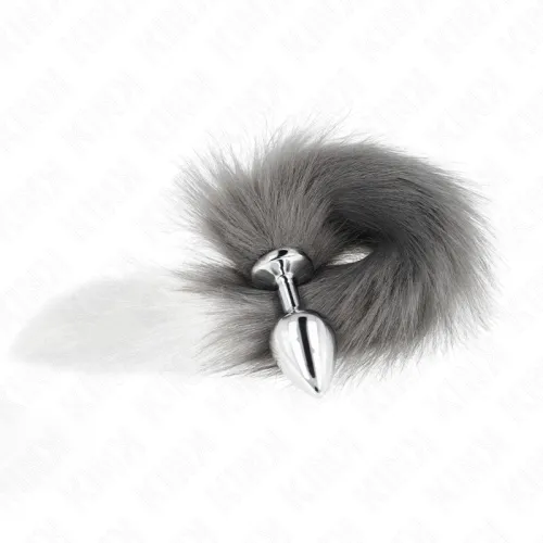 Anal Plug Size M 8 x 3.5cm With Plastic Tail Grey / White – Kink