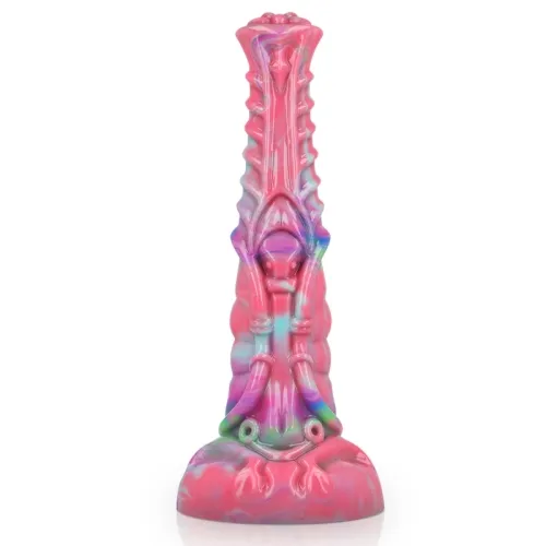 Colorful, textured object with organic design and vibrant colors on a white background.