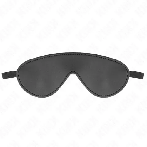 Schwarze Augenmaske mit elastischem Band, frontal abgebildet auf weißem Hintergrund.