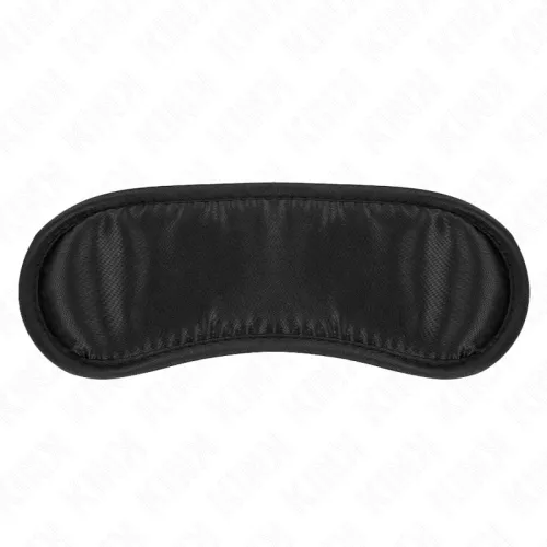Schwarze Augenmaske aus Stoff, leicht gepolstert, auf weißem Hintergrund.