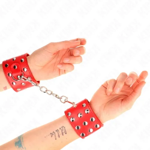 Handgelenkfesseln Mit Druckverschluss Voller Nieten Rot – Kink