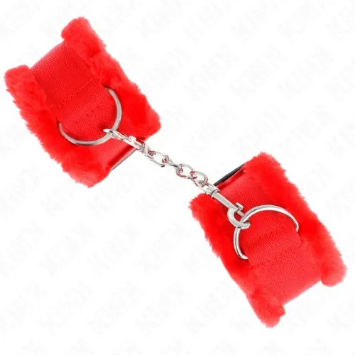 Pelzgefütterte Handgelenkfesseln Rot – Kink