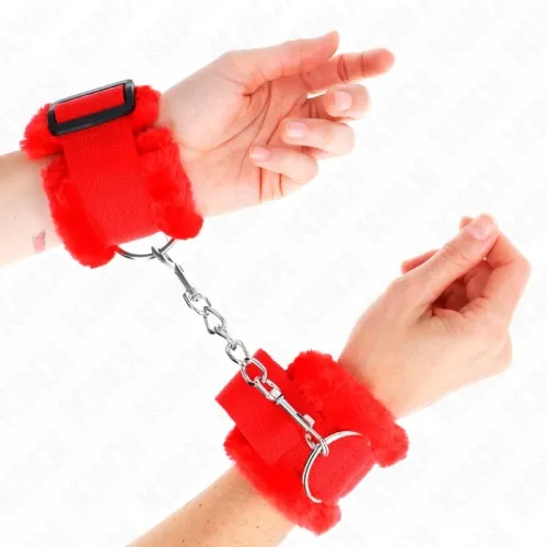 Pelzgefütterte Handgelenkfesseln Rot – Kink