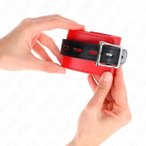 Red wrist cuffs with black belt – Kink