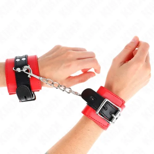 Red wrist cuffs with black belt – Kink