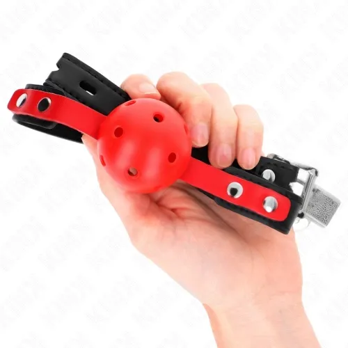 Red hollow ball 4cm gag black strap – Kink