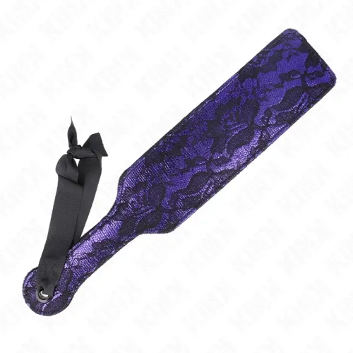 Purple paddle with black tip and black bow on the handle.