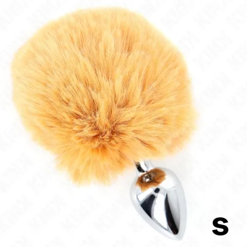 Orangefarbener, flauschiger Schwanz mit silbernem Metallgriff, Größe S.