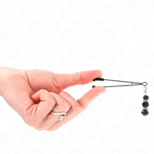 Golden nipple clamps with 3 black glass beads, 7cm – Kink