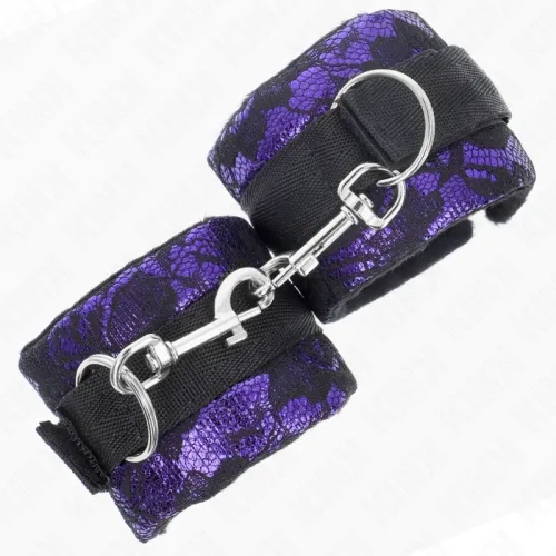 Kurze Handgelenksfesseln Aus Samt + Nylon Lila / Schwarz – Kink