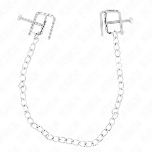 Metal clips with chain, on a white background.