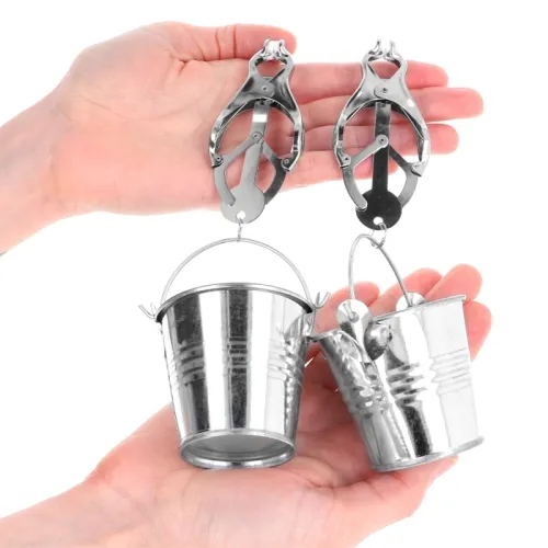 Japanese cloverleaf nipple clamps with bucket, silver – Kink