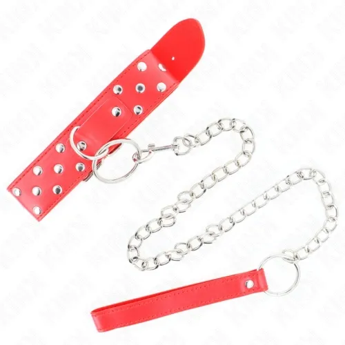 Ring Studded Band Necklace with Belt 65cm Red – Kink