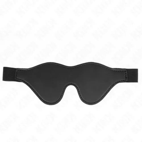 Black eye mask with elastic band on a white background.