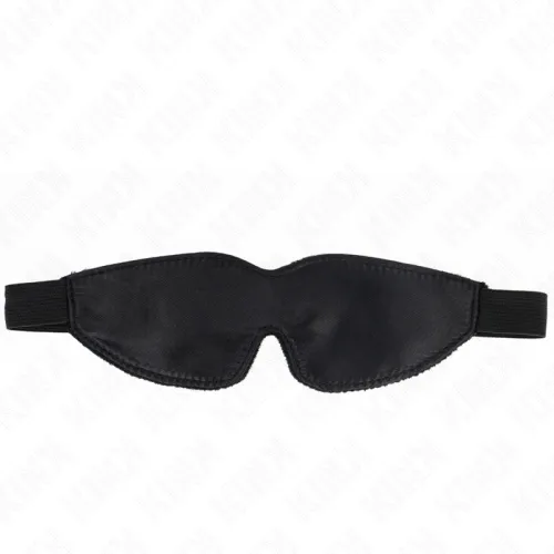 Black eye mask with elastic band, on a white background.