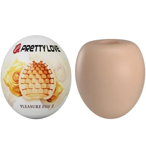 Zwei Eier, eines mit "Pretty Love" und Blumenmuster, das andere einfarbig beige.