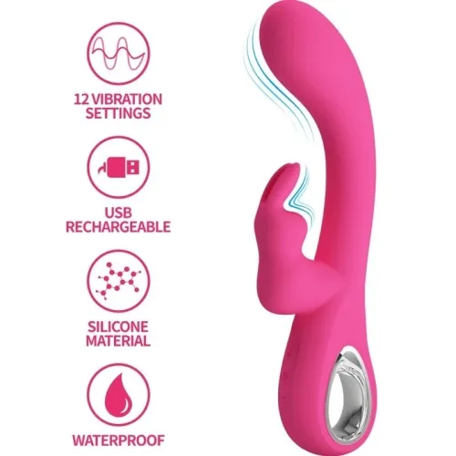 Rosa Vibrator mit 12 Einstellungen, USB-aufladbar, Silikonmaterial, wasserdicht.